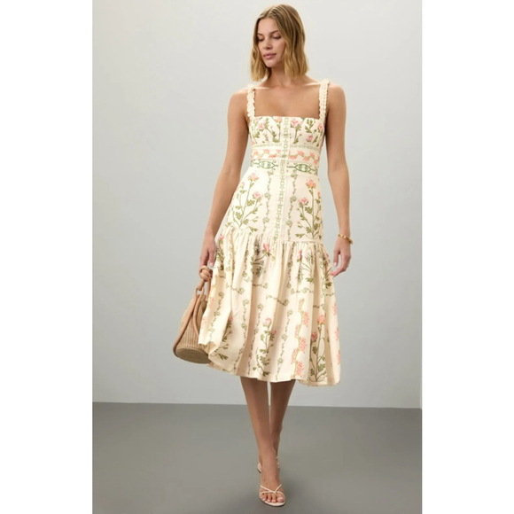 Agua Bendita Dresses & Skirts - Agua Bendita Nispero Oasis Linen Blend Floral Midi Dress